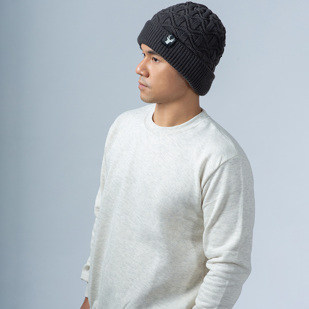 【肌暖】台灣製 鹿頭布標波浪紋反摺針織毛帽丨H1521T