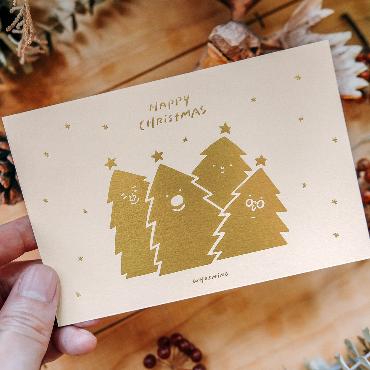 「HAPPY CHRISTMAS」聖誕卡片／米白