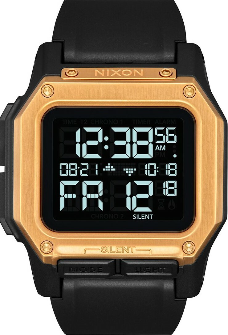萬年鐘錶 - NIXON 尼克森 衝浪 regulus 電子錶 黑色玫瑰金外框衝浪男錶  A1180-010 錶徑46MM