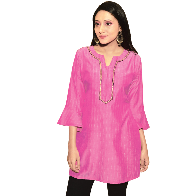 Women Pink Koshibo Ruffle Sleeves Kurti Top Q1252