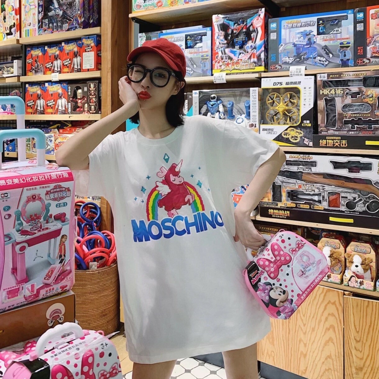 [現貨] Moschino 粉紅獨角獸白色短袖