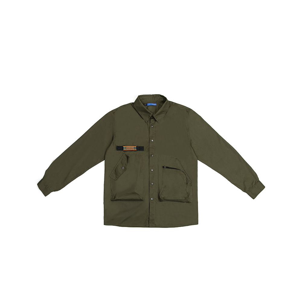 工裝立體袋襯衫 - 軍綠