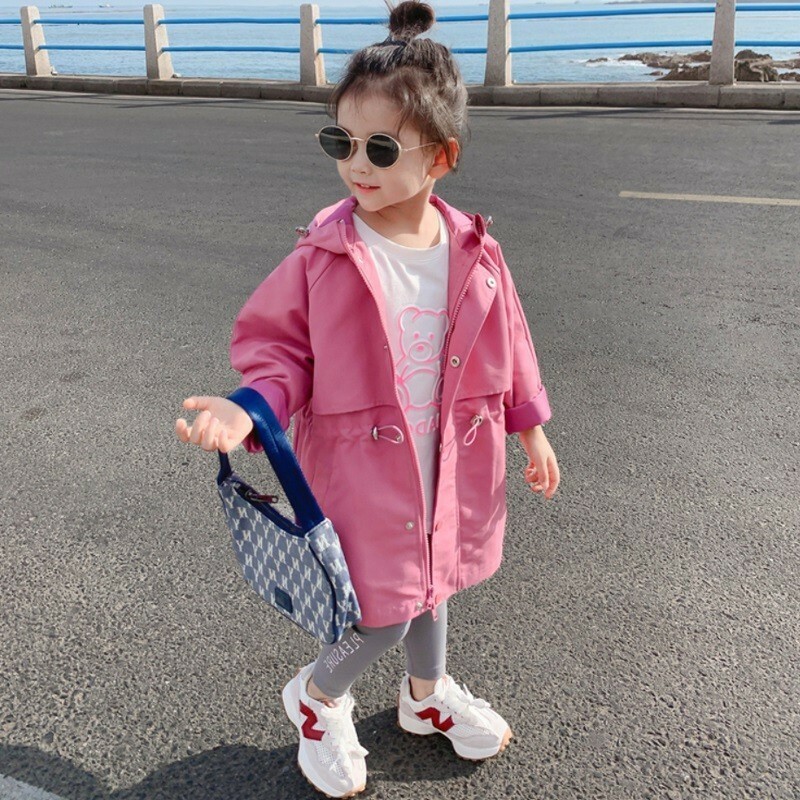 粉色連帽抽繩風衣外套