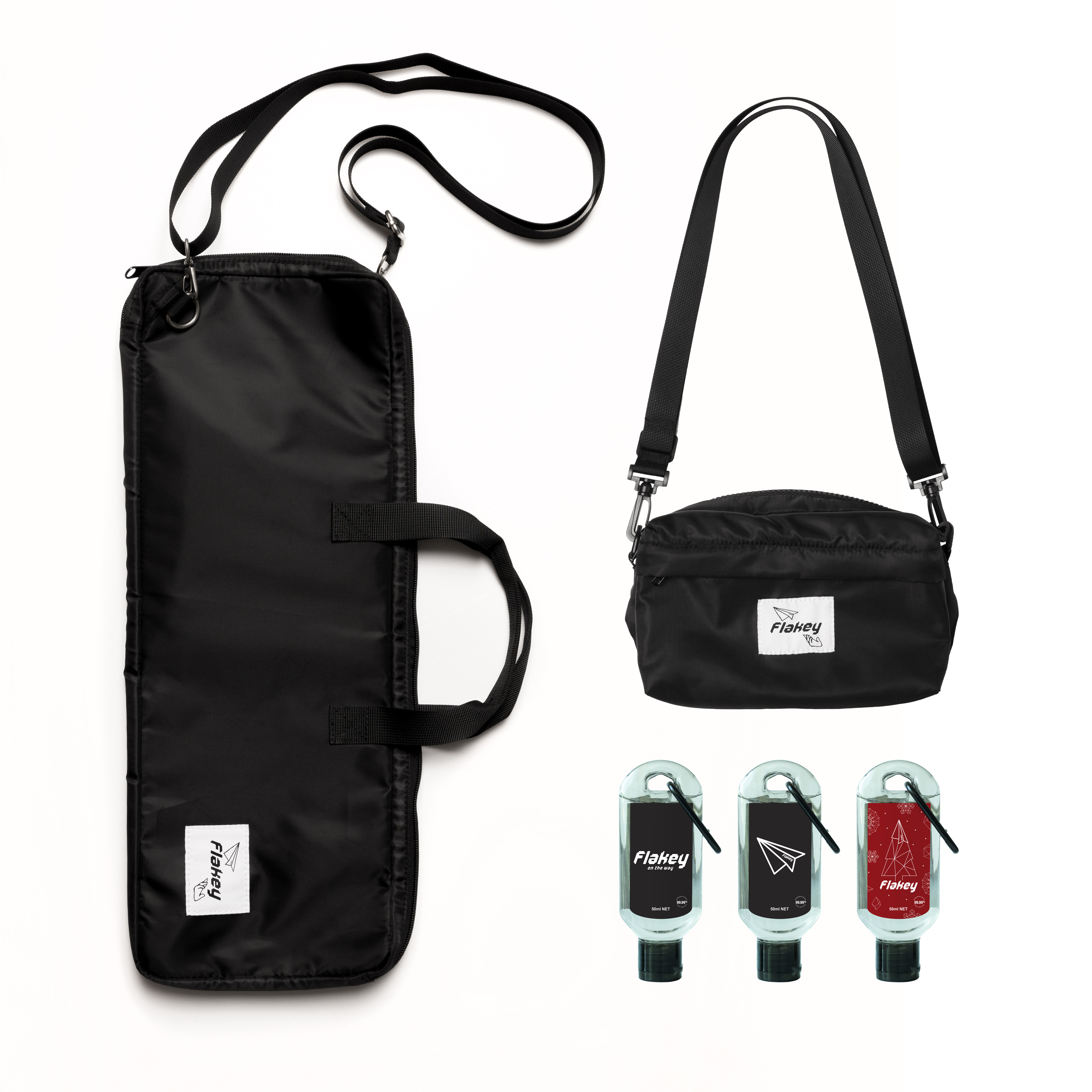 FLAKEY 雙袋聖誕限定禮盒裝 (玄黑手幅袋 + 玄黑/紅裡斜孭袋)