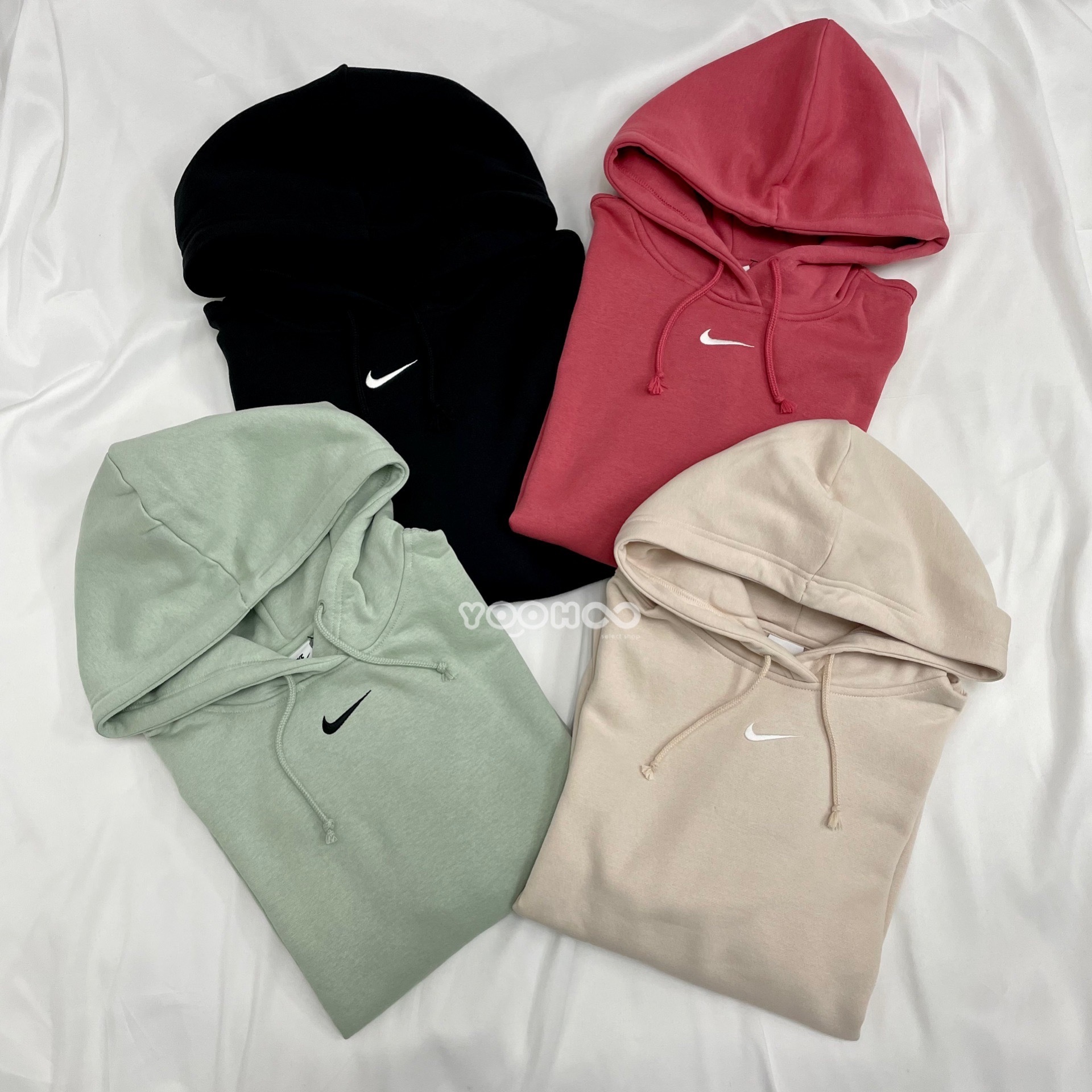 現貨┃女款 NIKE NSW HOODIE 刺繡logo 內刷毛 落肩 連帽 帽T 黑色 可可色 淺綠 米杏色 桃紅 DJ7669-010