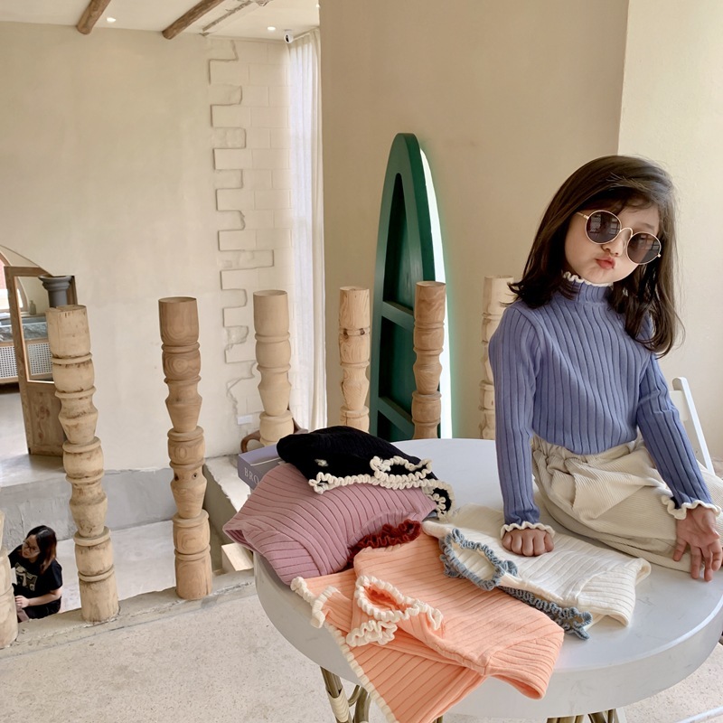 半高領卷邊撞色針織上衣 6色