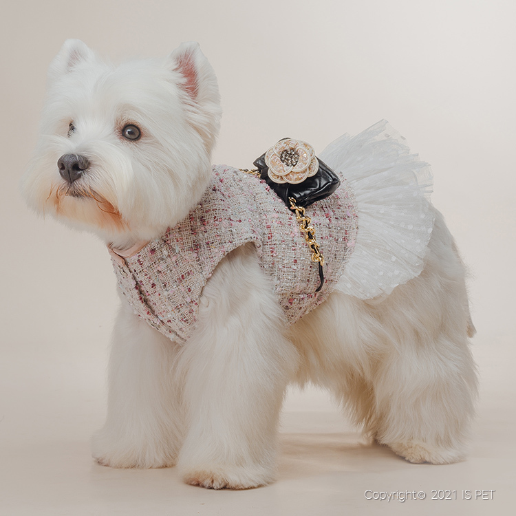 IsPet 寵物衣服—毛金銀絲編織香奈兒風連身裙連背包裝飾 - [5尺寸]