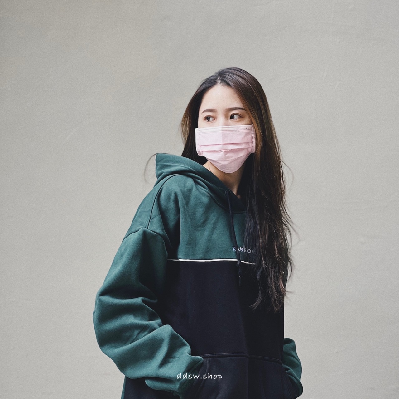 KANGOL 袋鼠 拼接 鋪棉 口袋帽T 黑綠 灰藍