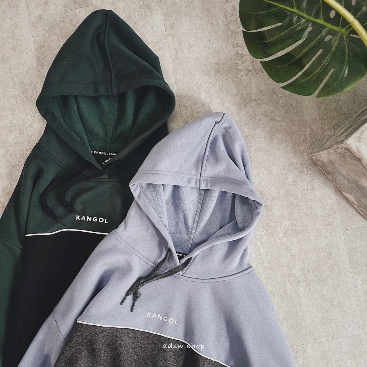 KANGOL 袋鼠 拼接 鋪棉 口袋帽T 黑綠 灰藍