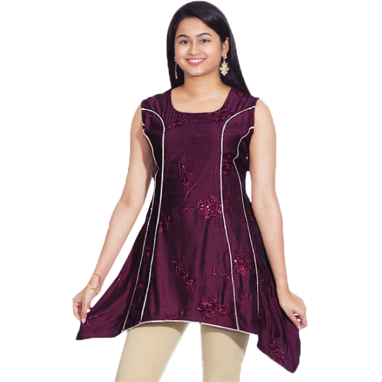 Women Maroon comfy Koshibo Ironless Easy Care Sleeveles Wide Length Kurti Top Q1262