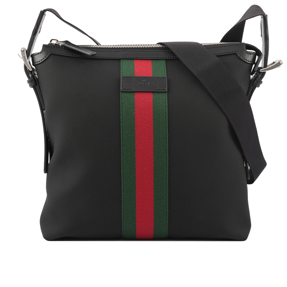 【GUCCI】綠紅織帶帆布郵差斜背包
