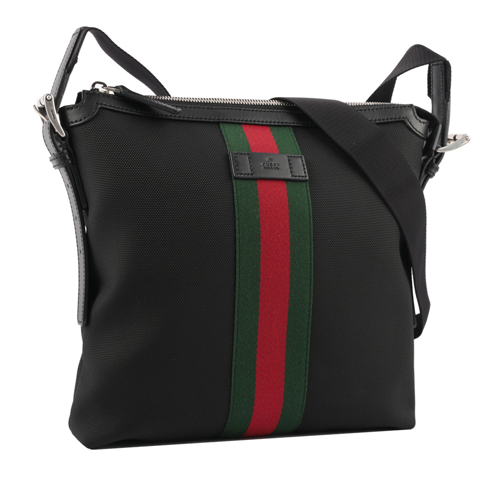 【GUCCI】綠紅織帶帆布郵差斜背包