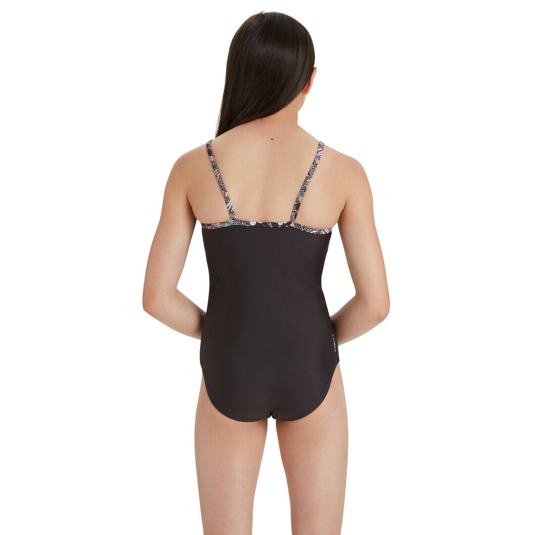 ZOGGS 青少女《女王氣場》素色佐圖案肩帶連身泳衣