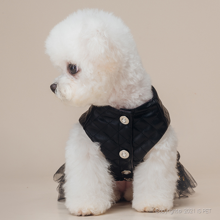 IsPet  寵物衣服— PU(合成皮革)龐克風黑色連身裙 - [ 3尺寸]