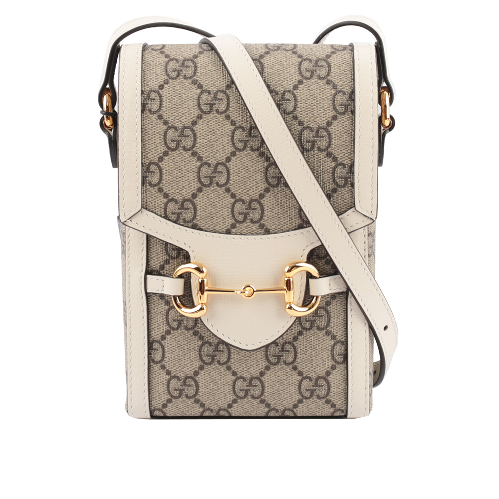 【GUCCI】Horsebit 1955 GG Supreme帆布手機斜背包