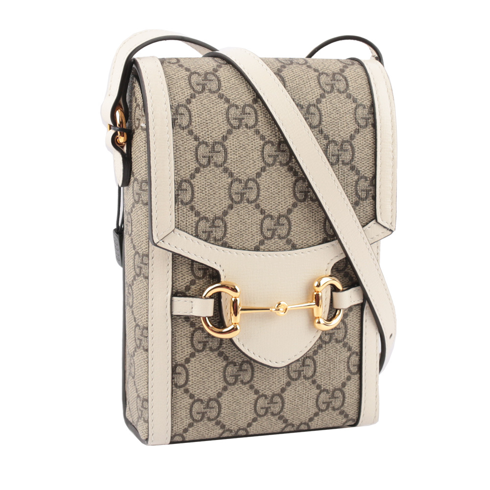 【GUCCI】Horsebit 1955 GG Supreme帆布手機斜背包