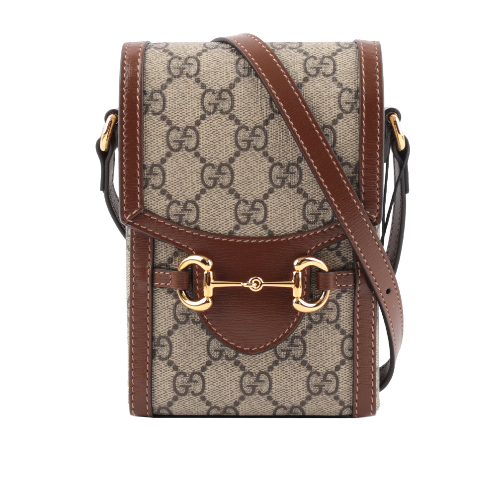 【GUCCI】Horsebit 1955 GG Supreme帆布手機斜背包