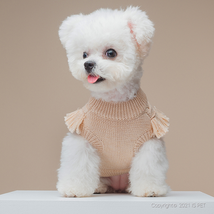 IsPet  寵物衣服—流蘇棉線防靜電彈力毛衣 - 杏色 - [4尺寸]
