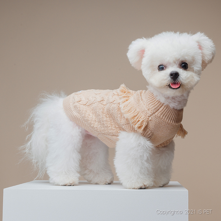 IsPet  寵物衣服—流蘇棉線防靜電彈力毛衣 - 杏色 - [4尺寸]