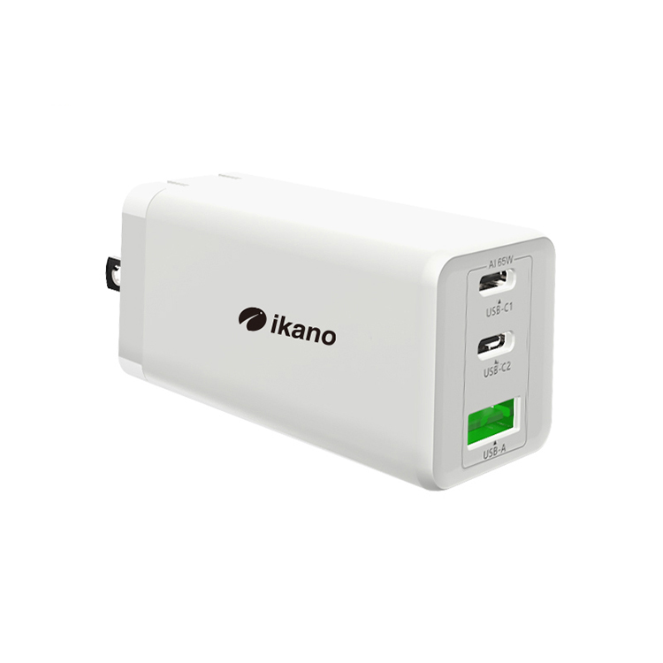 【ikanolife】65W GaN氮化鎵迷你PD充電器_3孔輸出附3A雙頭TYPE-C線