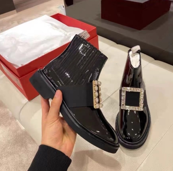 羊皮方釦厚底踝靴(34-40)(水鑽釦/金屬釦)