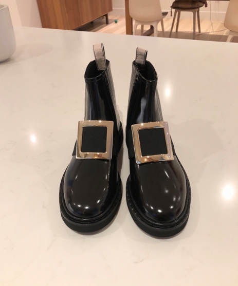 羊皮方釦厚底踝靴(34-40)(水鑽釦/金屬釦)