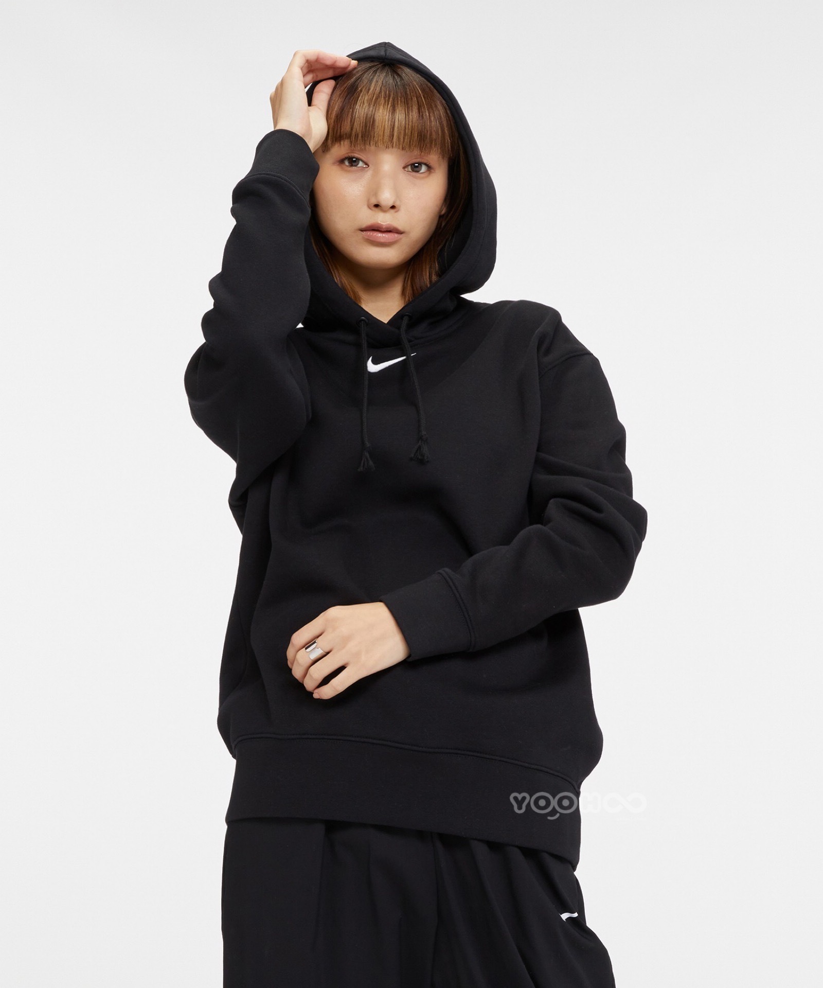 現貨┃女款 NIKE NSW HOODIE 刺繡logo 內刷毛 落肩 連帽 帽T 黑色 可可色 淺綠 米杏色 桃紅 DJ7669-010