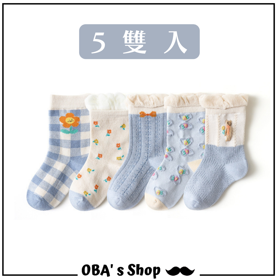 藍色田園風-春秋兒童襪子5雙入