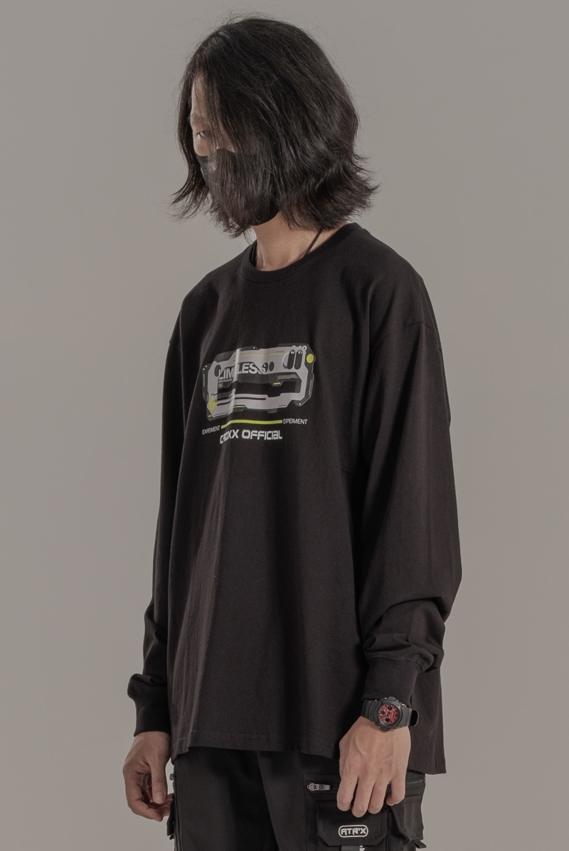 黑白素面印花圓領長袖