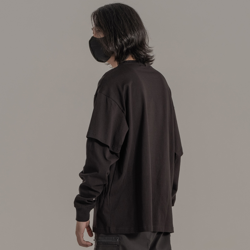 三色幻影印花假兩件長袖