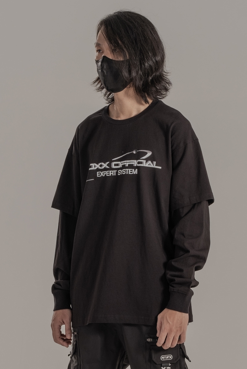 三色幻影印花假兩件長袖