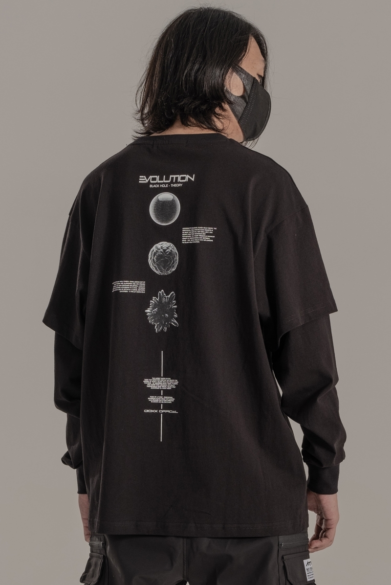 演化假兩件拼街圓領長袖