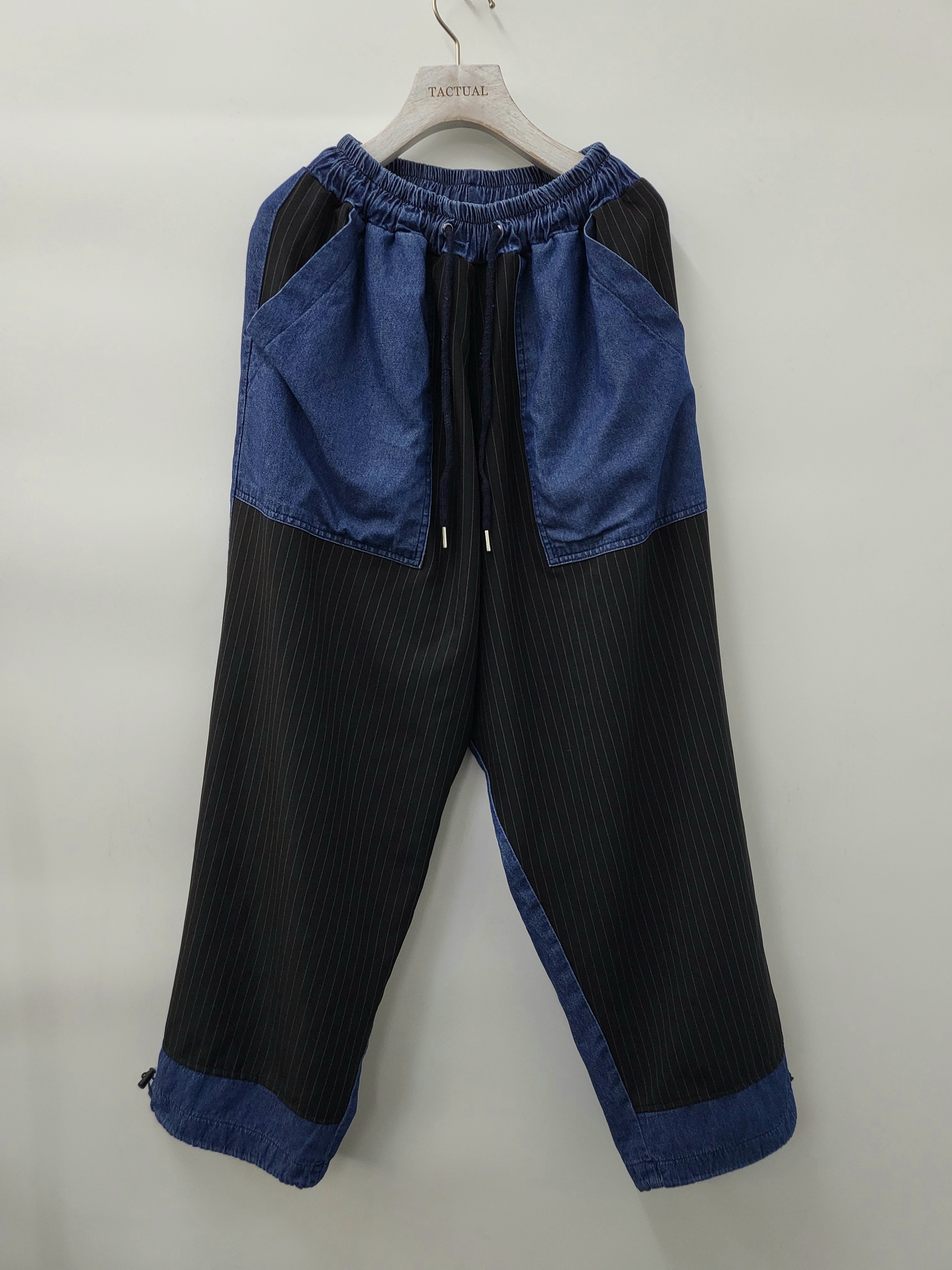 牛仔拼直紋褲 P1365