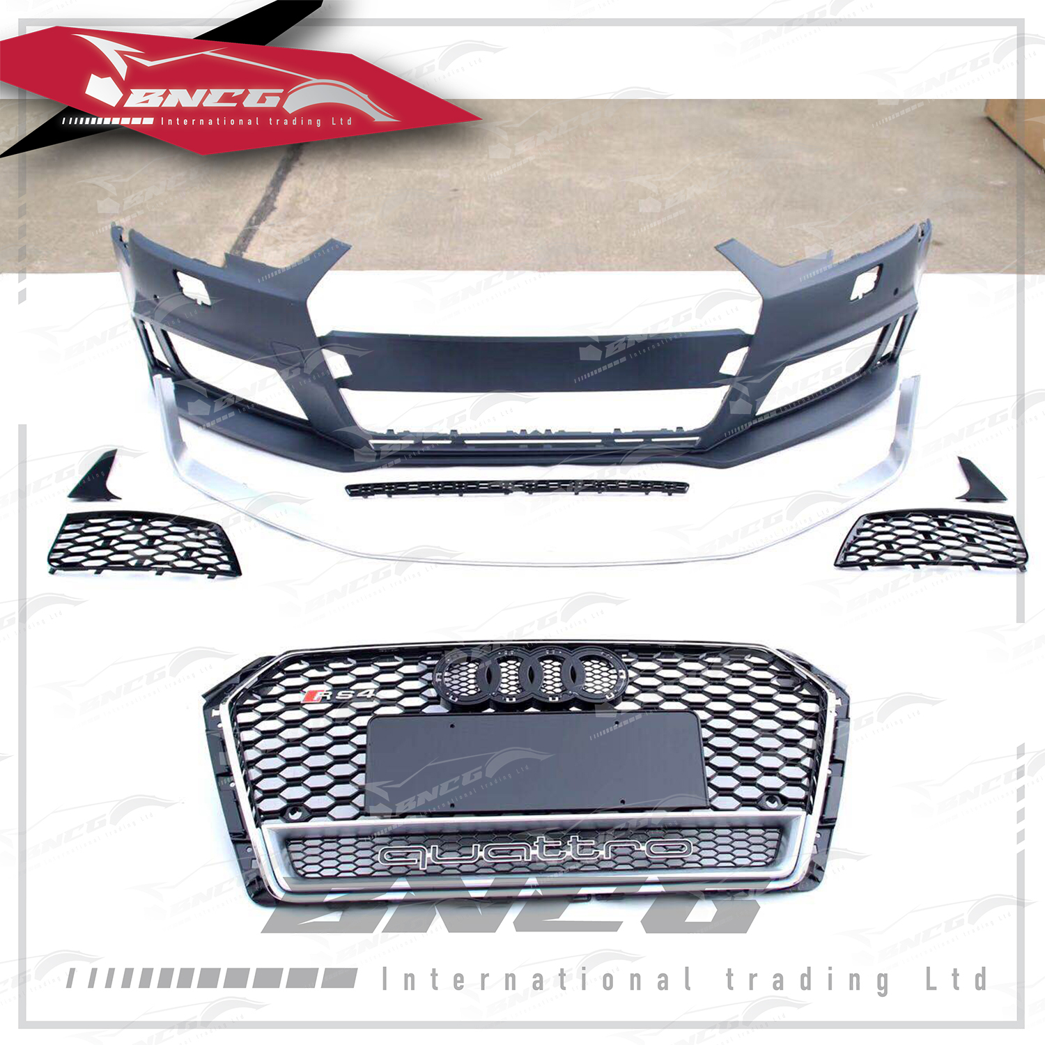 奧迪 Audi A4 S4 B9 17-19年式 改裝 RS4包圍 前保險桿 後保險桿 大包圍 素材 水箱罩任選