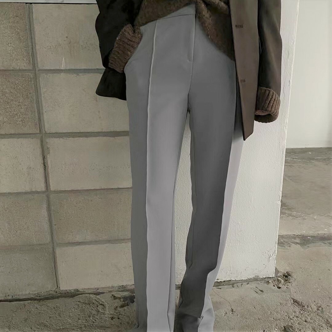 高個款壓中線瘦腿西褲(藍/SM)