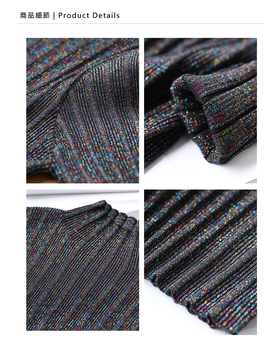 DEER.W 半高領坑條金絲針織上衣 平拍細節