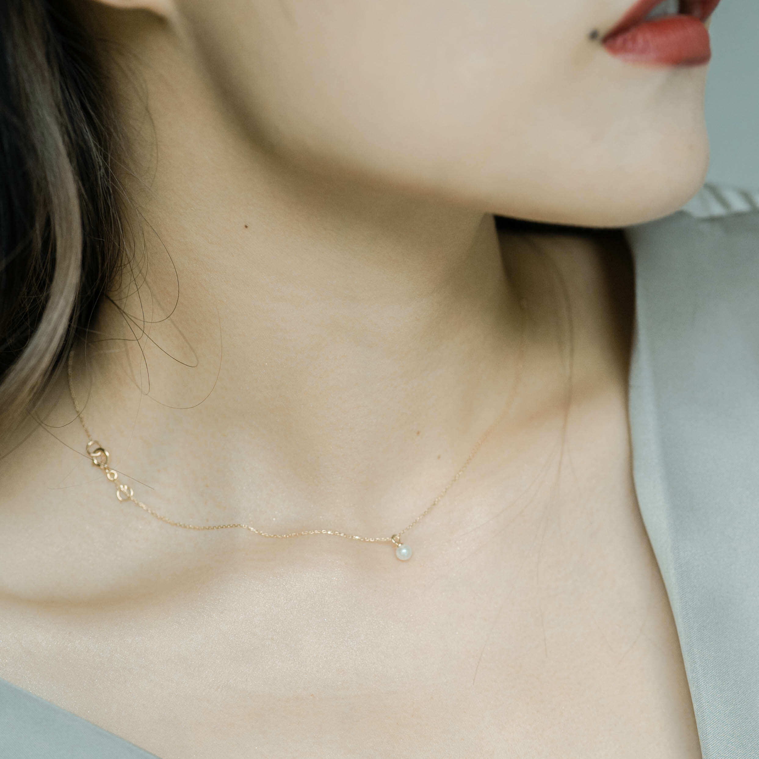 14k純金 簡約單顆珍珠果實鎖骨鍊