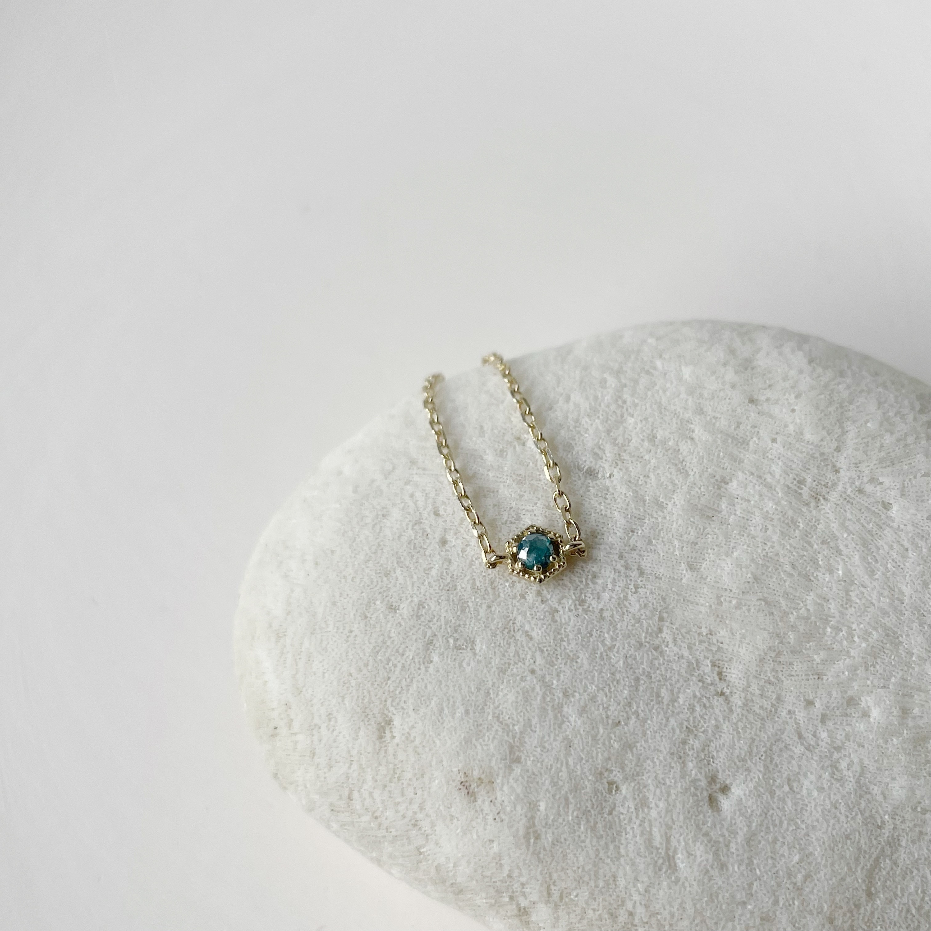 14K復古六角藍鑽原礦鏈戒