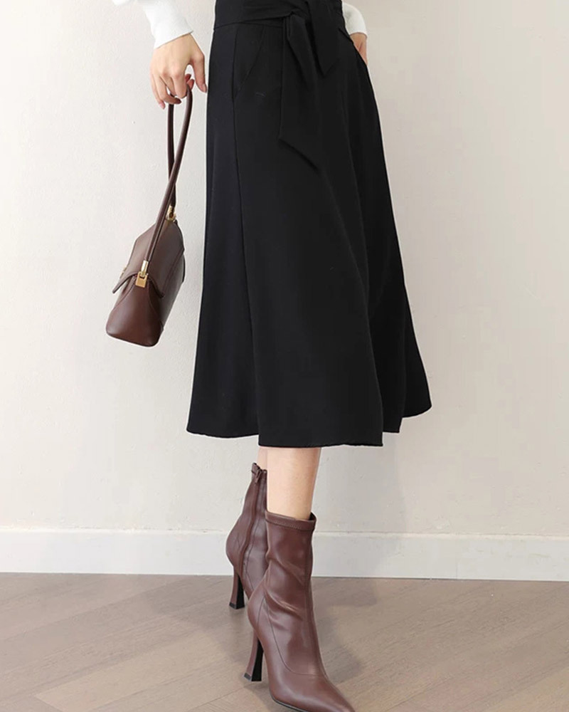 高腰綁帶A字中長裙 兩色