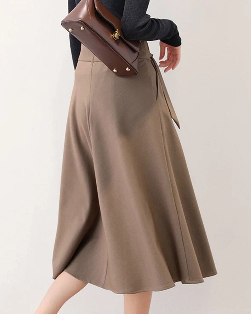 DEER.W 高腰綁帶A字中長裙 咖啡
