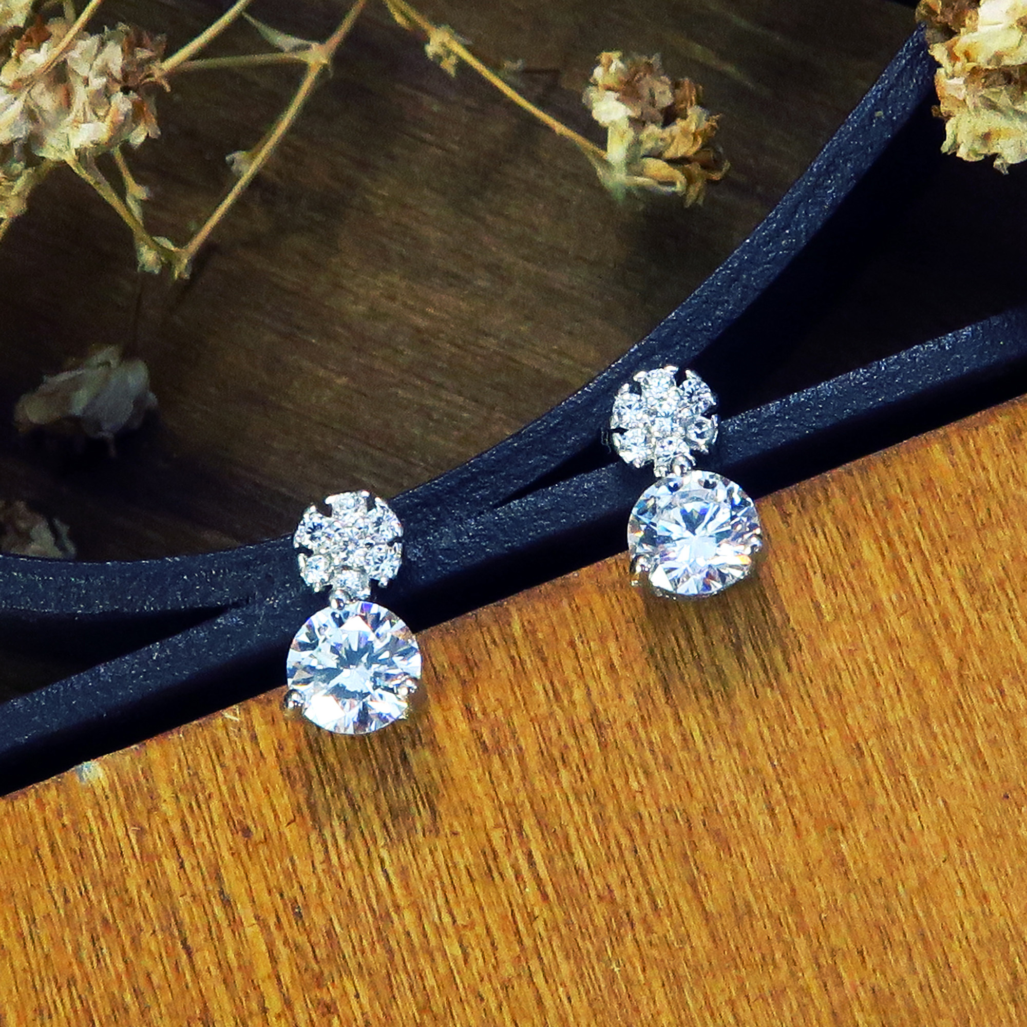 晶燦夜光 純銀耳環 圓形小鑽 (白K金色款)-ART64