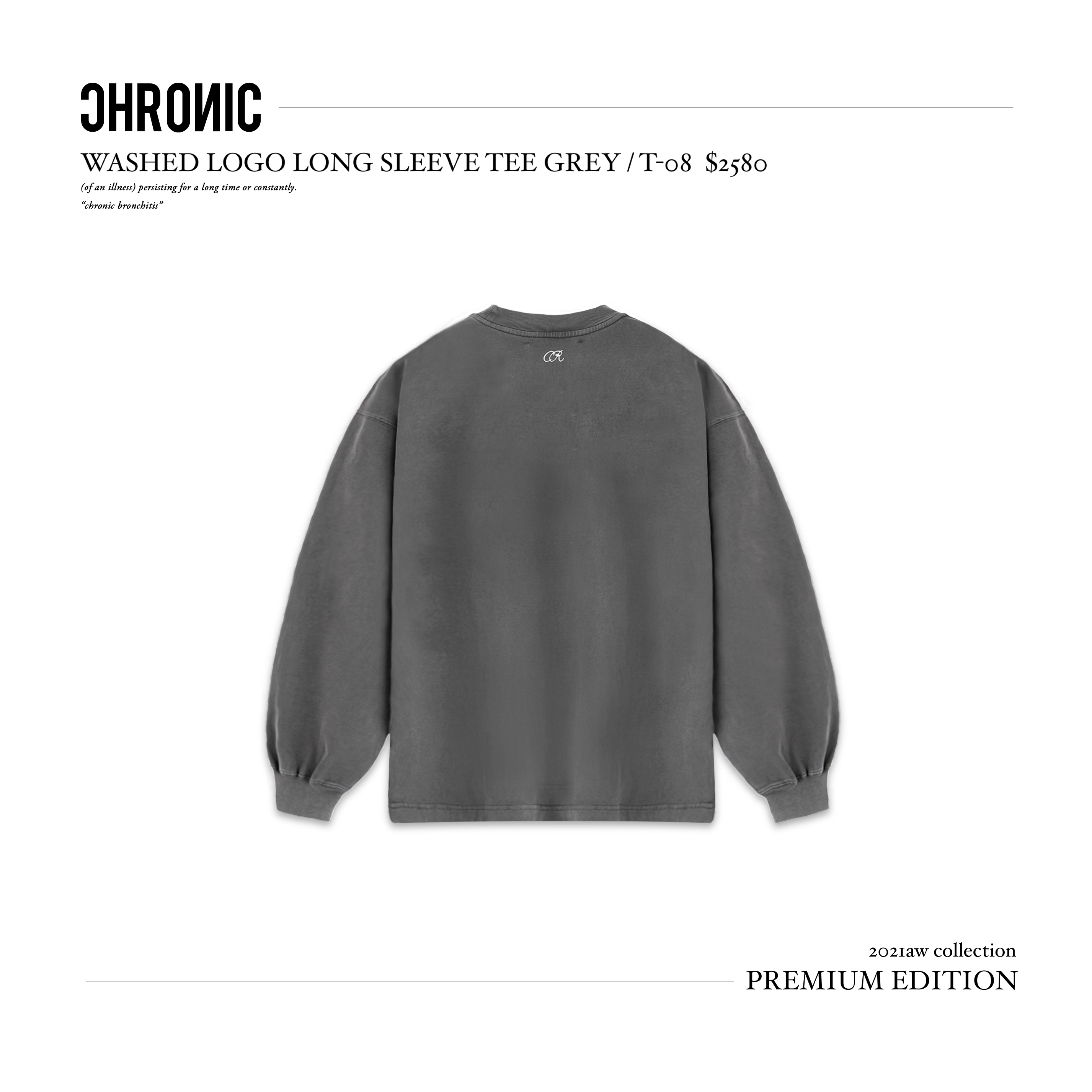 WASHED LOGO LONG SLEEVE TEE GREY / T-08