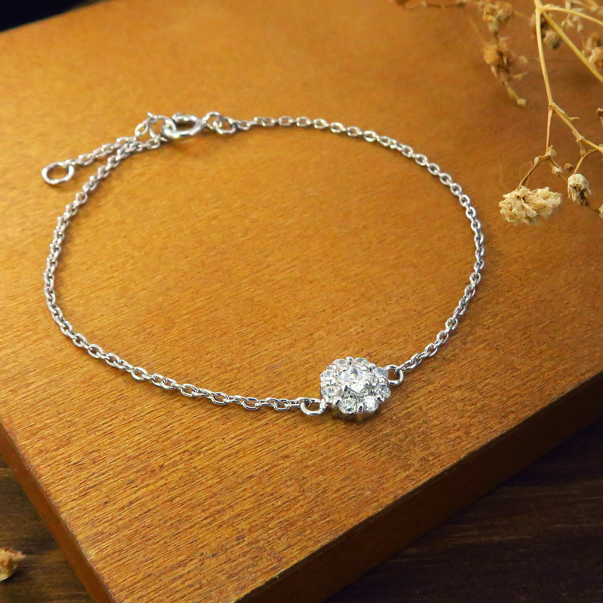 藤花桂冠  純銀手鍊 花朵 (白K金色款)-ART64