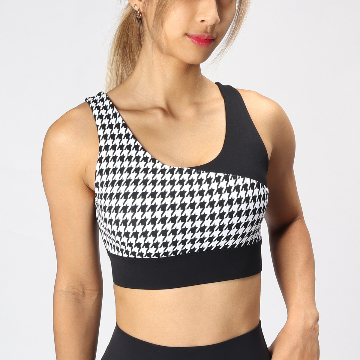 中強度千鳥格大U美背瑜珈/運動/機能內衣【可換襯墊/上下一致】*