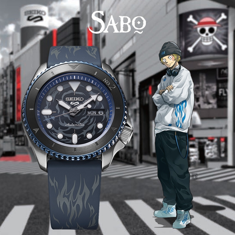 【SEIKO 精工】5 Sports系列 Seiko X One Piece _革命軍參謀長薩波  海賊王聯名機械水鬼男錶 4R36-12B0B  42.5mm 現代鐘錶