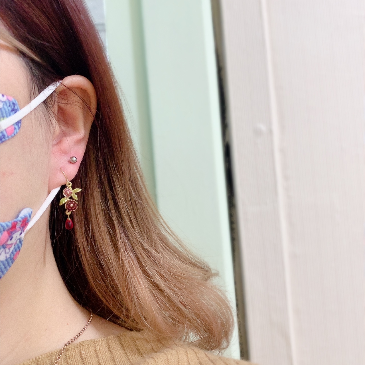 [日本制]玫瑰晶石耳環