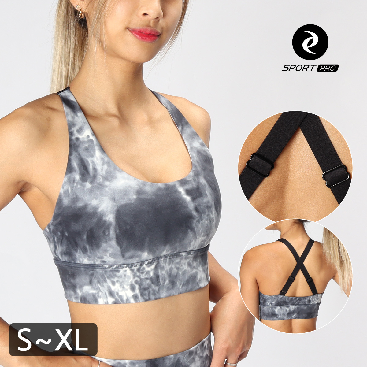 中強度肩帶可調水墨黑瑜珈/運動/機能內衣【可換襯墊/上下一致】*