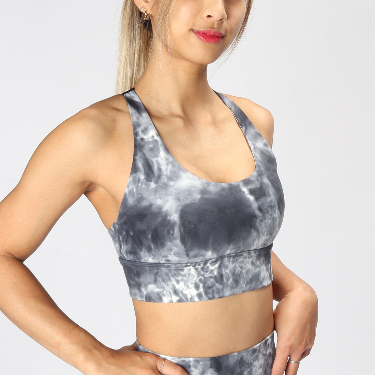 中強度肩帶可調水墨黑瑜珈/運動/機能內衣【可換襯墊/上下一致】*