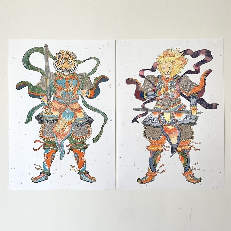 一氏夫婦 Escouple｜孔版印刷海報｜門神