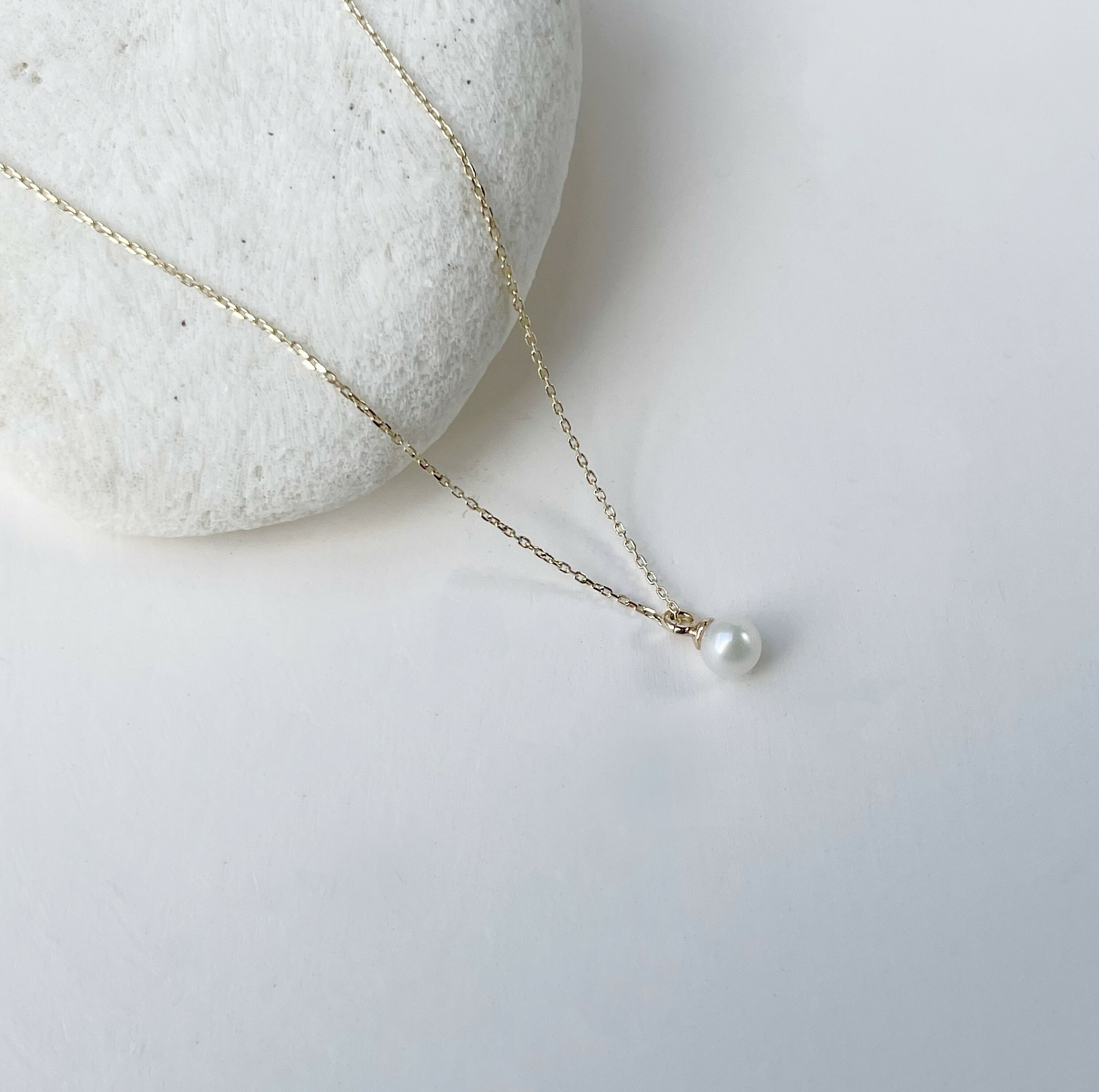 14k純金 簡約單顆珍珠果實鎖骨鍊